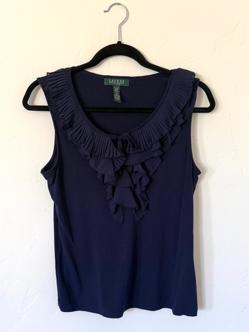 Ralph Lauren Navy Pleated Ruffle Sleeveless Camisole